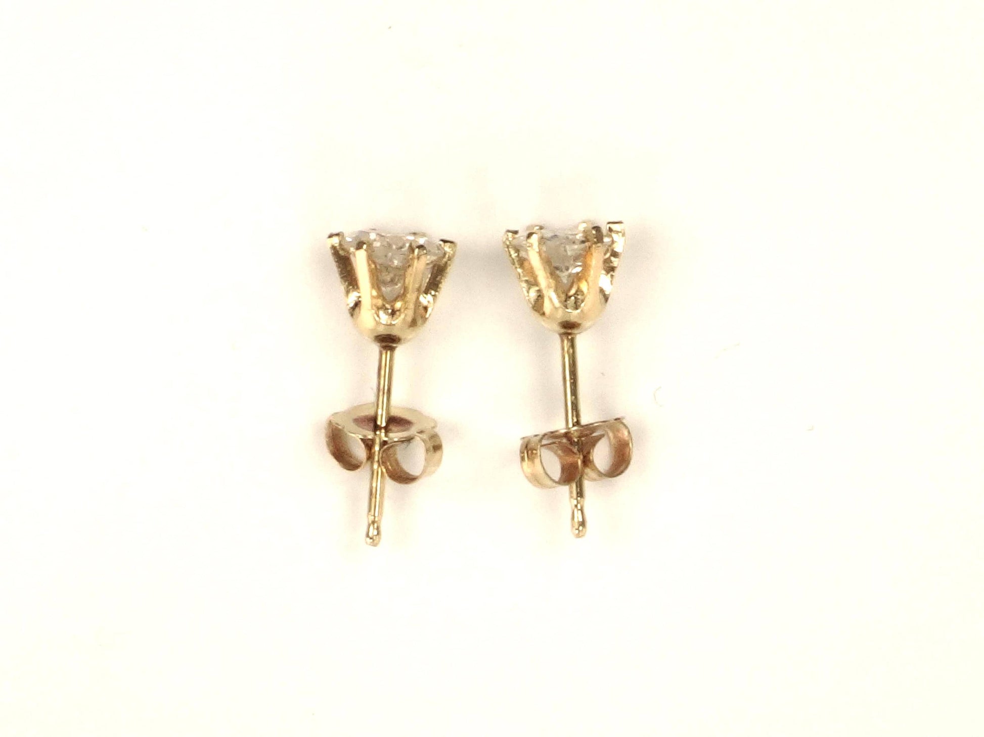 Vintage 14k Yellow Gold Natural Diamond Stud Earrings, .75 TDW