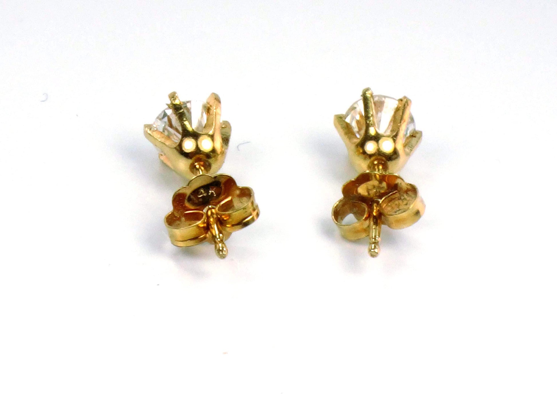 Vintage 14k Yellow Gold Natural Diamond Stud Earrings, .75 TDW