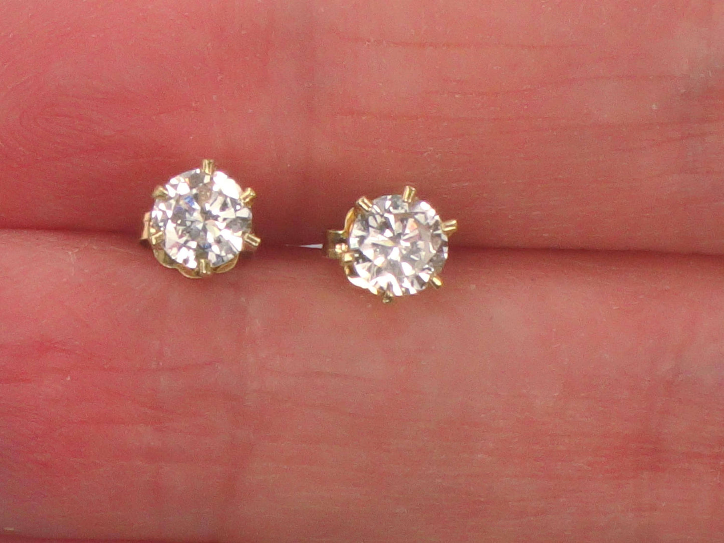 Vintage 14k Yellow Gold Natural Diamond Stud Earrings, .75 TDW