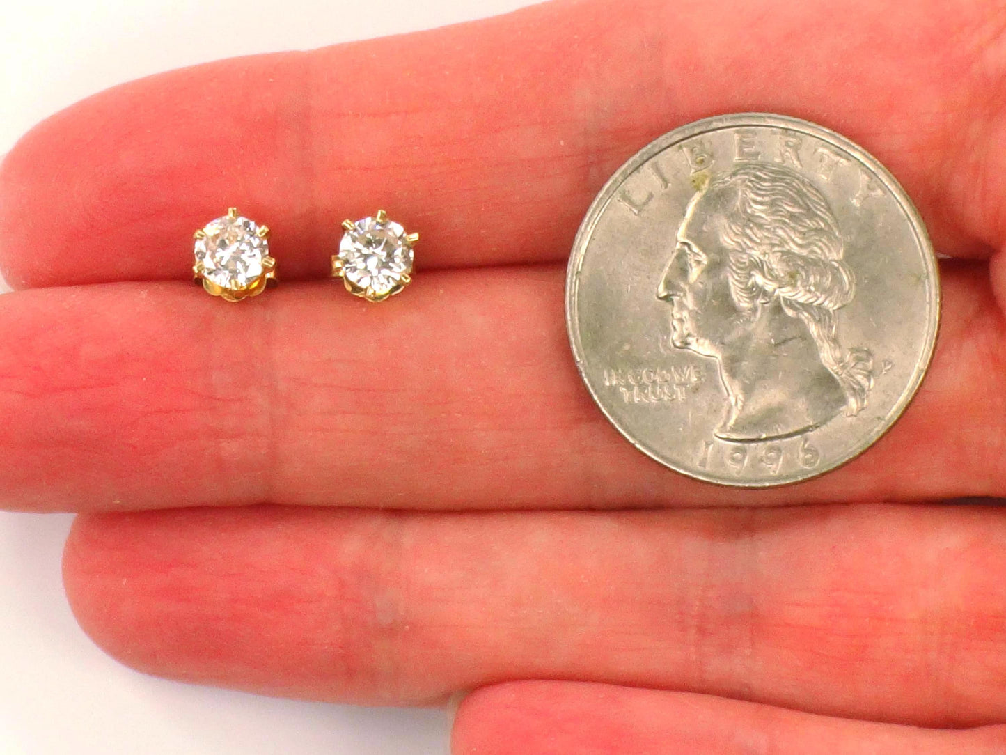 Vintage 14k Yellow Gold Natural Diamond Stud Earrings, .75 TDW