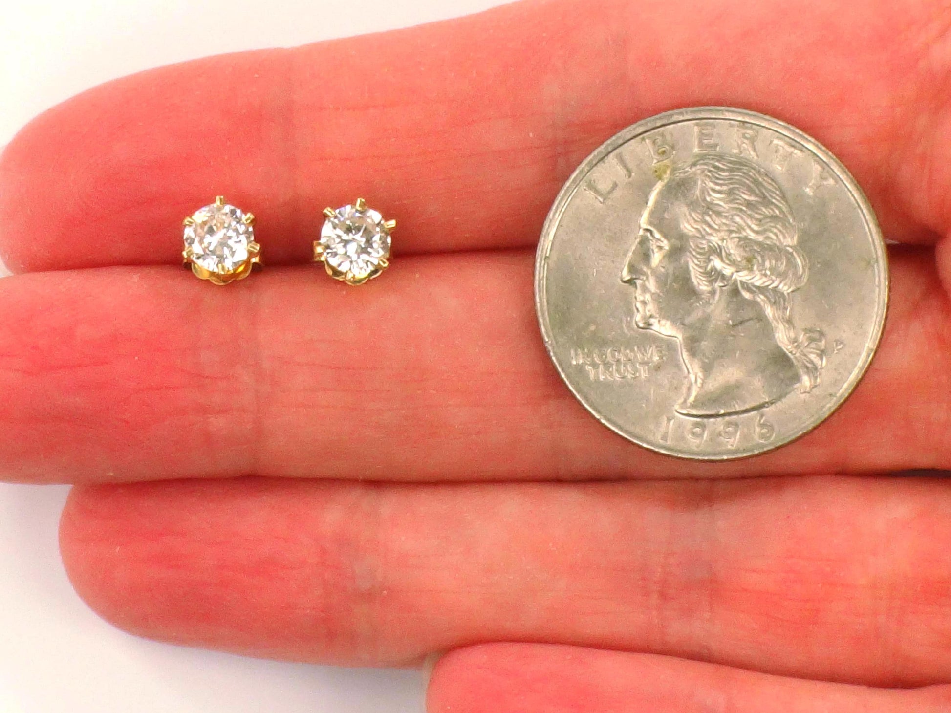 Vintage 14k Yellow Gold Natural Diamond Stud Earrings, .75 TDW