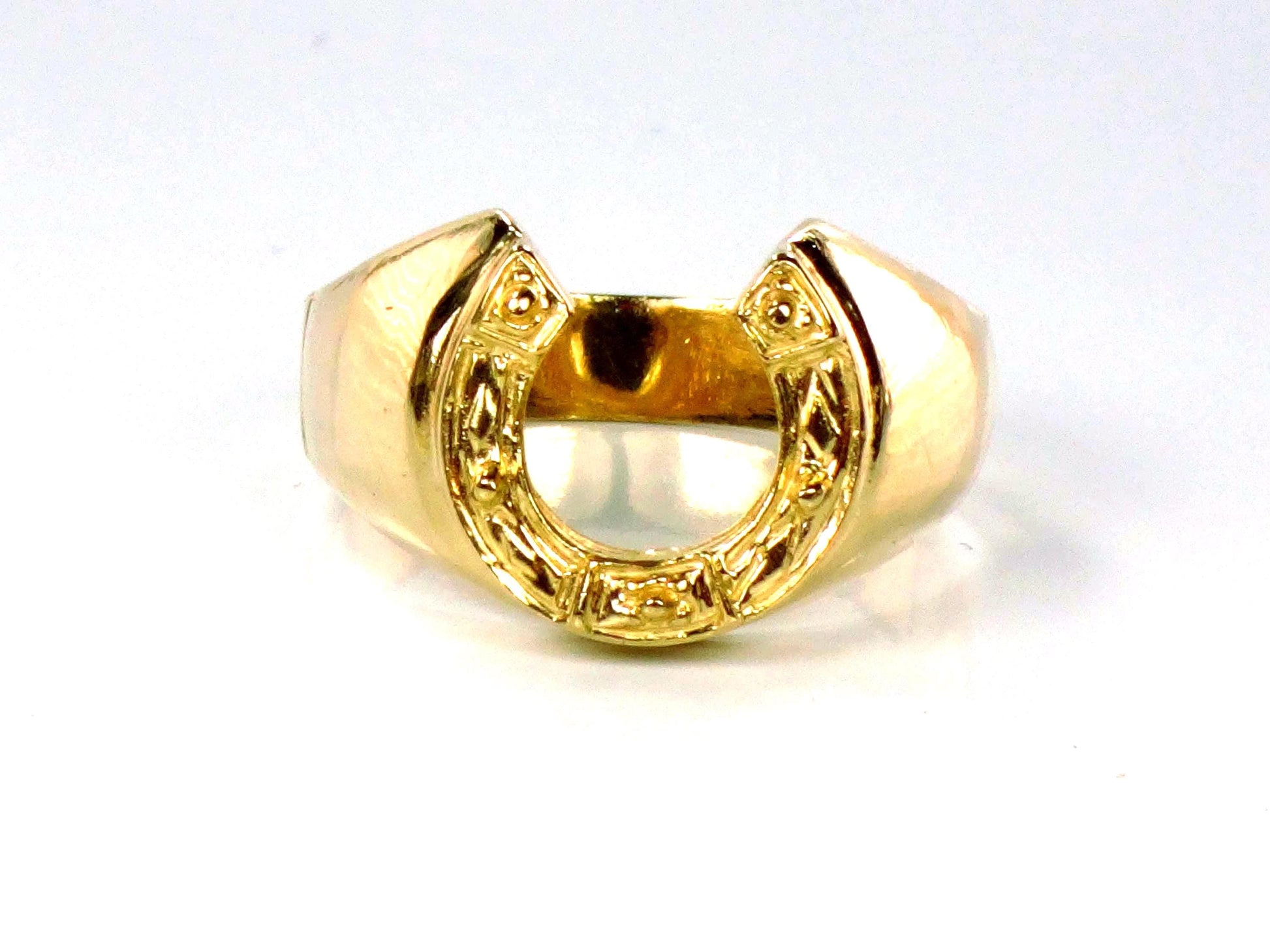 Vintage 14k Yellow Gold Horseshoe Ring for Good Luck, Size 9.25 Unisex