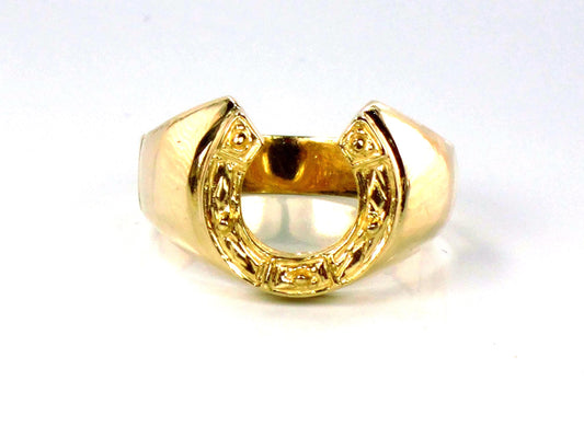 Vintage 14k Yellow Gold Horseshoe Ring for Good Luck, Size 9.25 Unisex