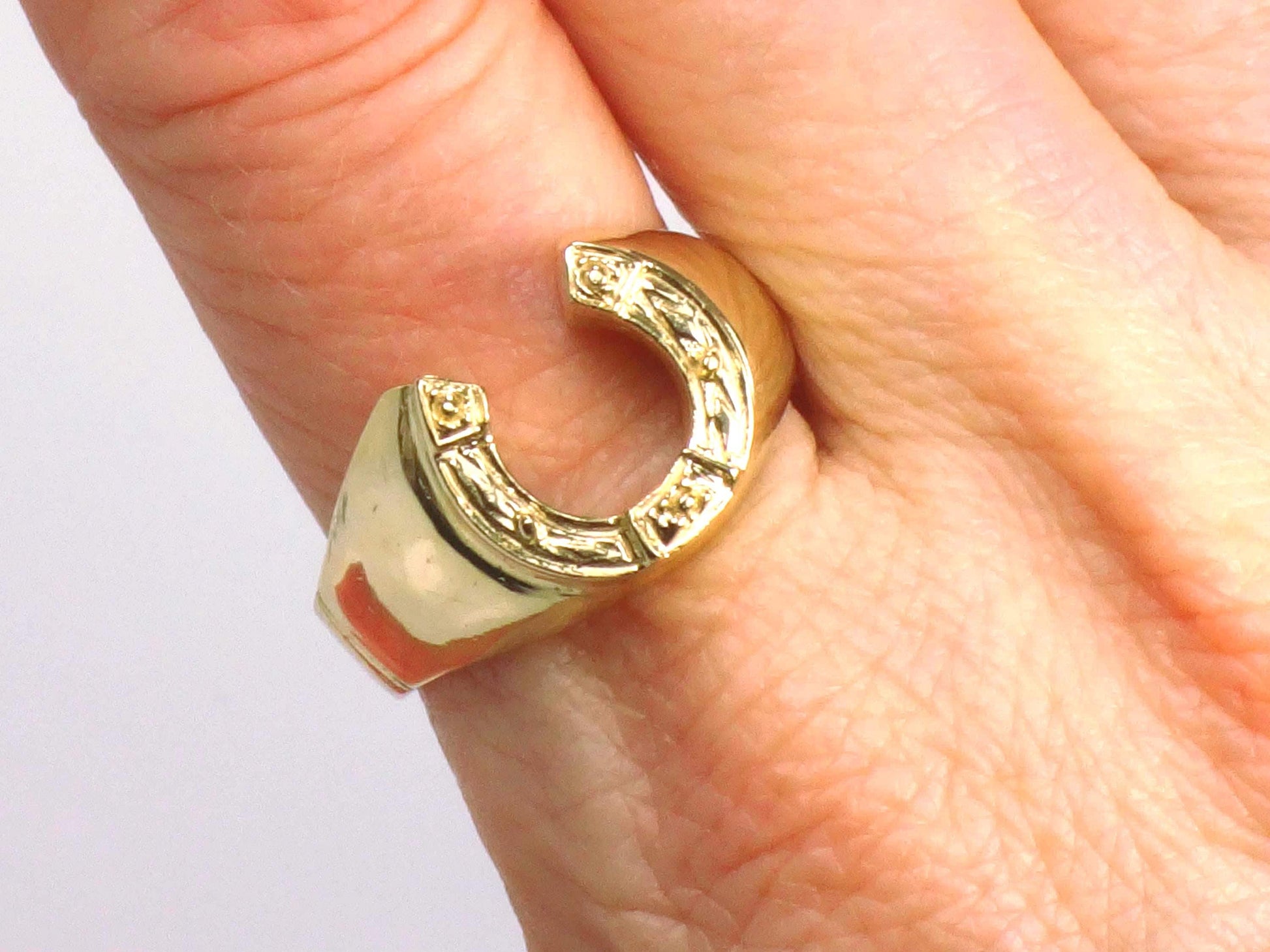 Vintage 14k Yellow Gold Horseshoe Ring for Good Luck, Size 9.25 Unisex