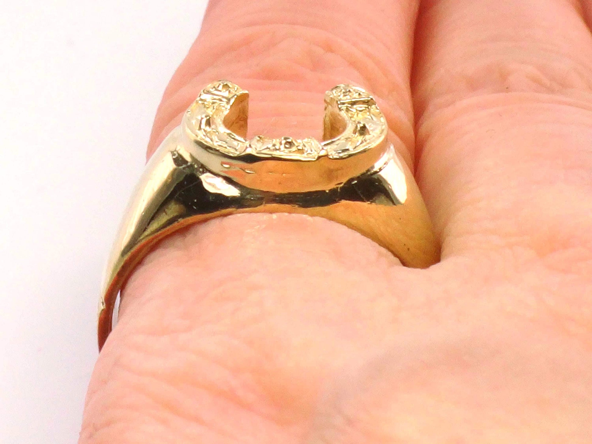 Vintage 14k Yellow Gold Horseshoe Ring for Good Luck, Size 9.25 Unisex