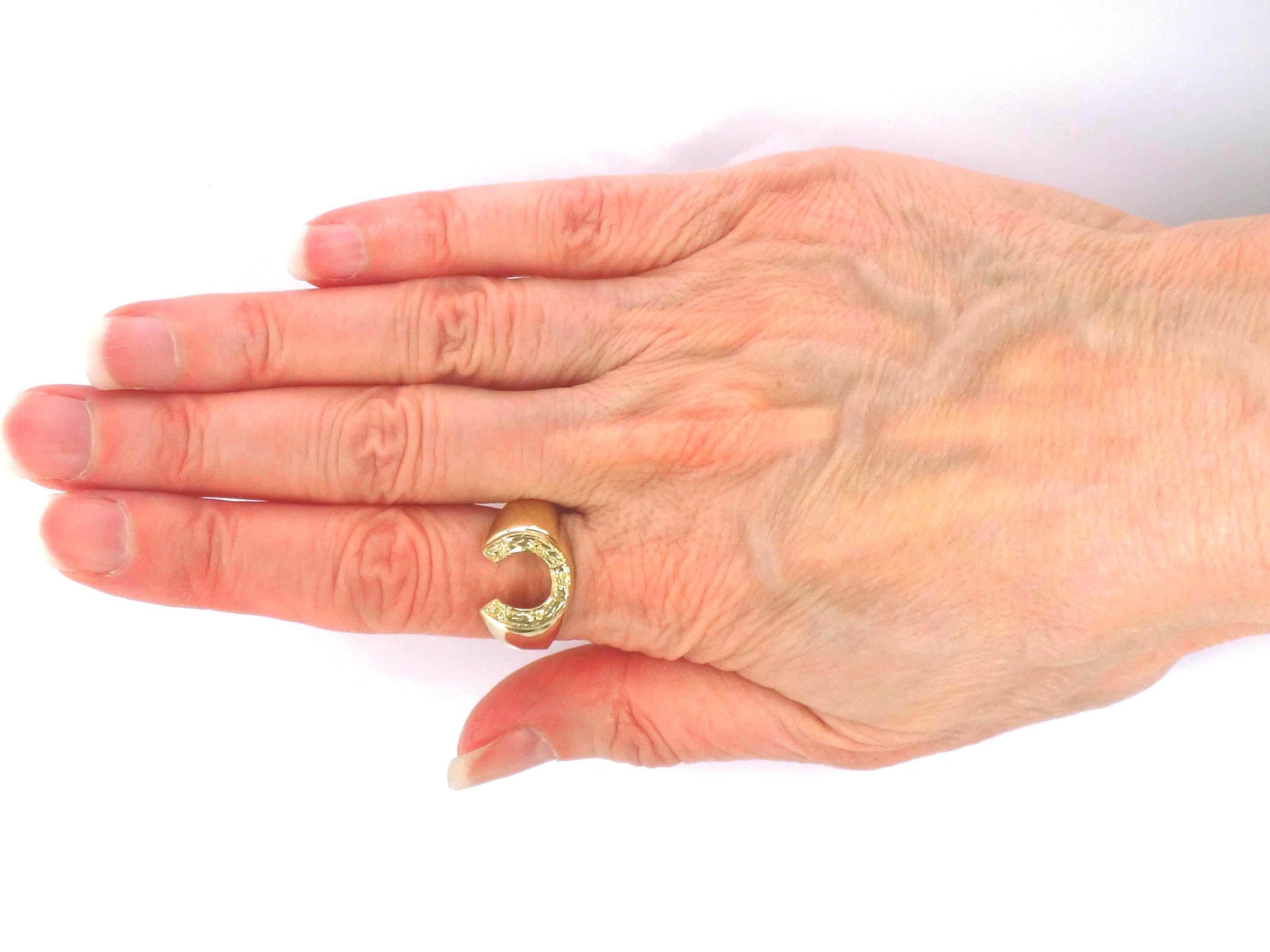 Vintage 14k Yellow Gold Horseshoe Ring for Good Luck, Size 9.25 Unisex