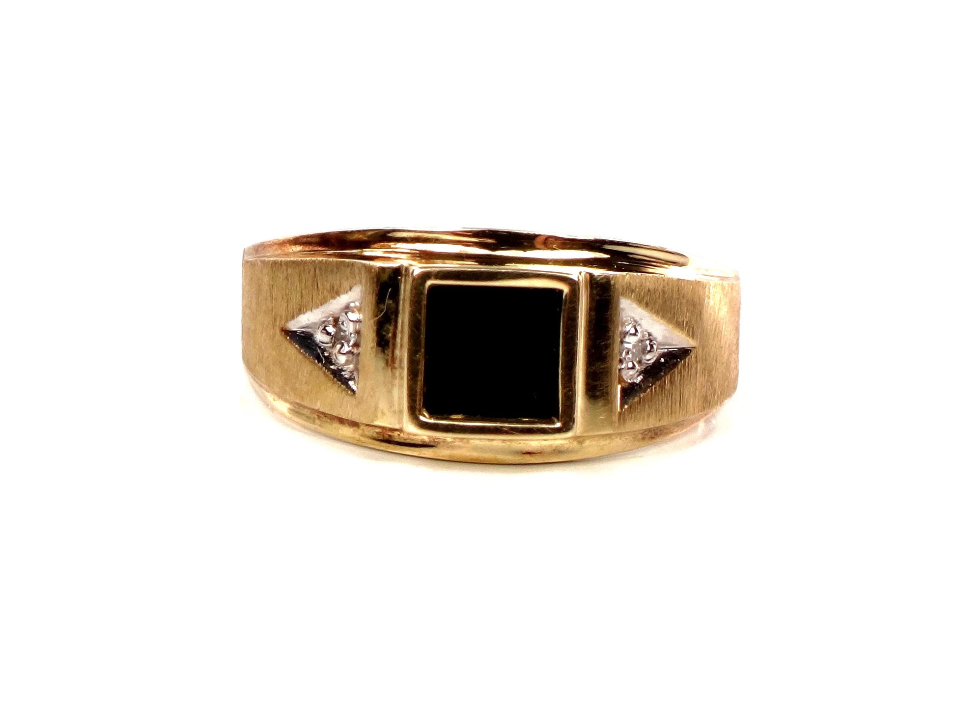 Vintage Men's 10k Yellow Gold Onyx Diamond Ring, Size 10