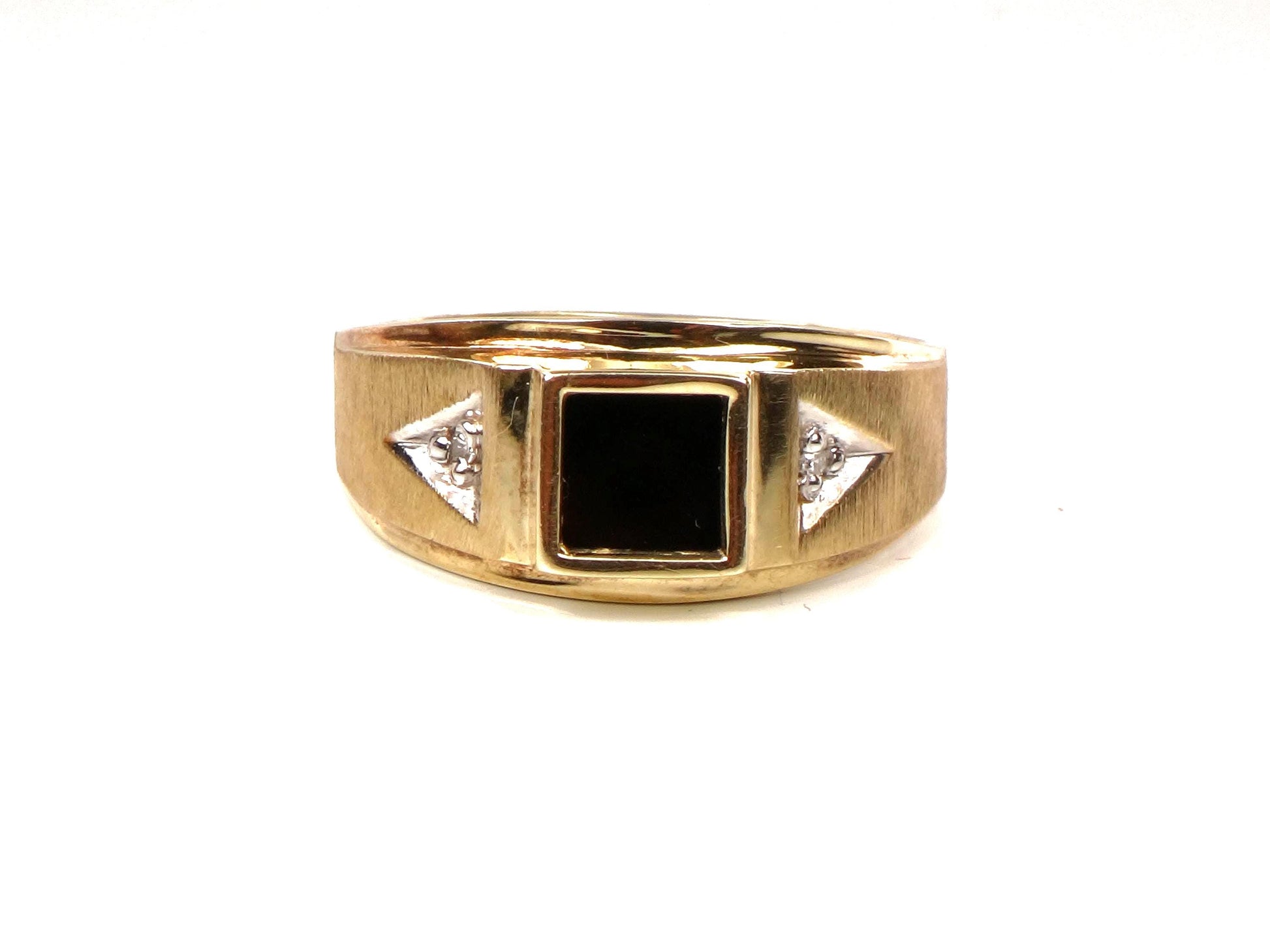 Vintage Men's 10k Yellow Gold Onyx Diamond Ring, Size 10