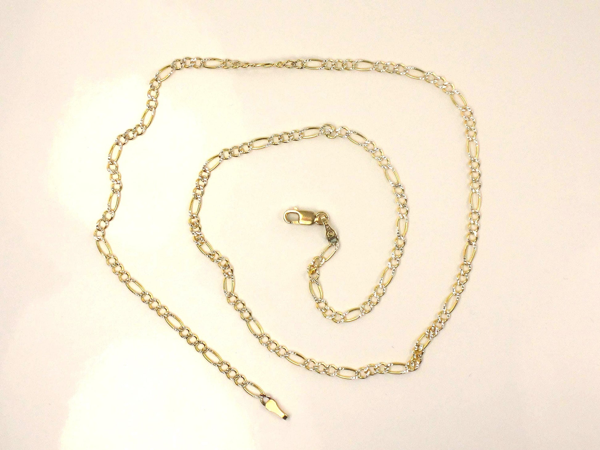 Vintage 14k Gold Figaro Link Chain: Two Tone, 18"