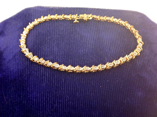 Vintage 14k Yellow Gold Diamond Tennis Bracelet, 7" Everyday Bracelet