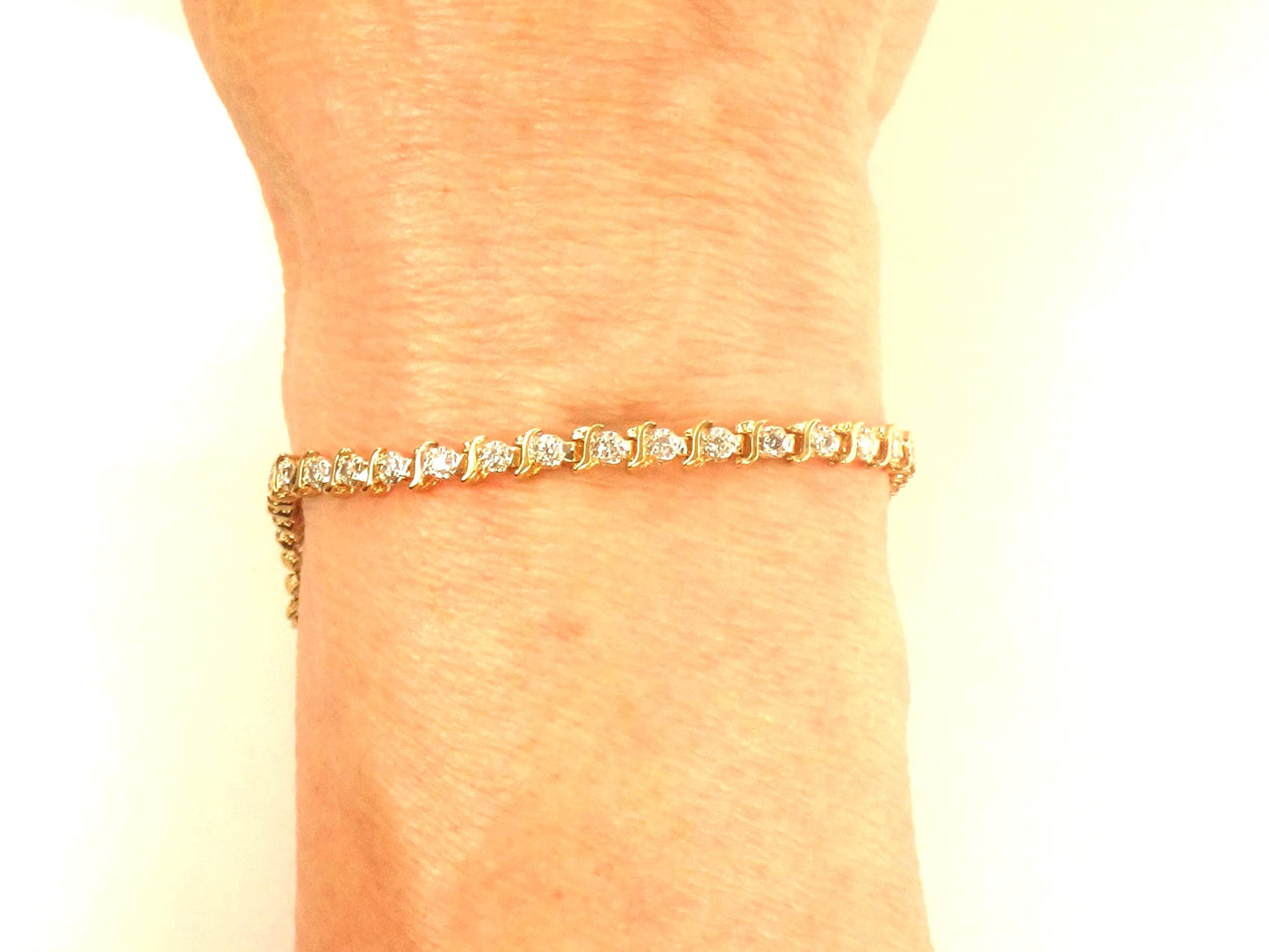 Vintage 14k Yellow Gold Diamond Tennis Bracelet, 7" Everyday Bracelet