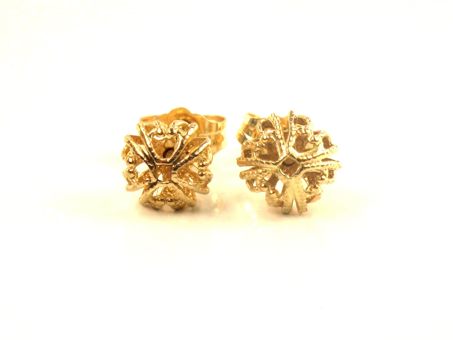 Vintage 14k Yellow Gold Ball Stud Earrings: Fancy Style, 7.6 MM