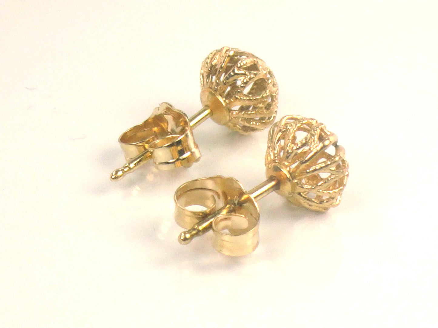 Vintage 14k Yellow Gold Ball Stud Earrings: Fancy Style, 7.6 MM