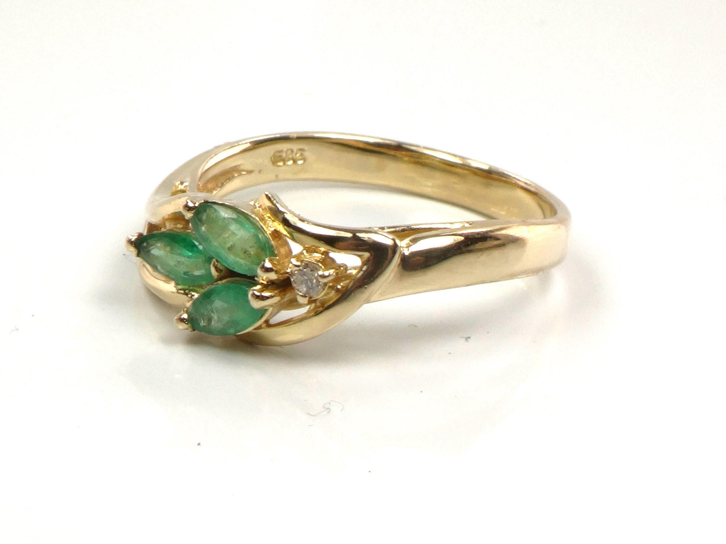 Vintage 14k Yellow Gold Emerald and Diamond Ring, Size 7.5