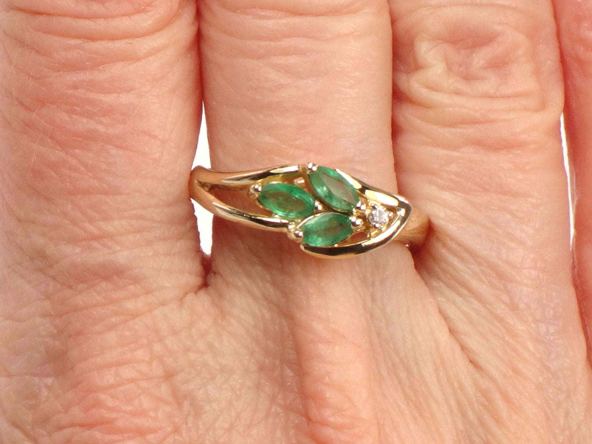 Vintage 14k Yellow Gold Emerald and Diamond Ring, Size 7.5