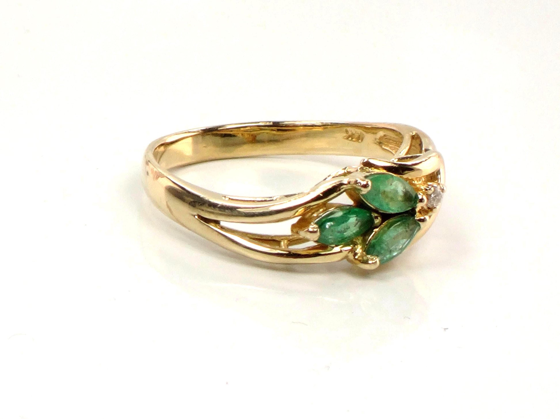 Vintage 14k Yellow Gold Emerald and Diamond Ring, Size 7.5
