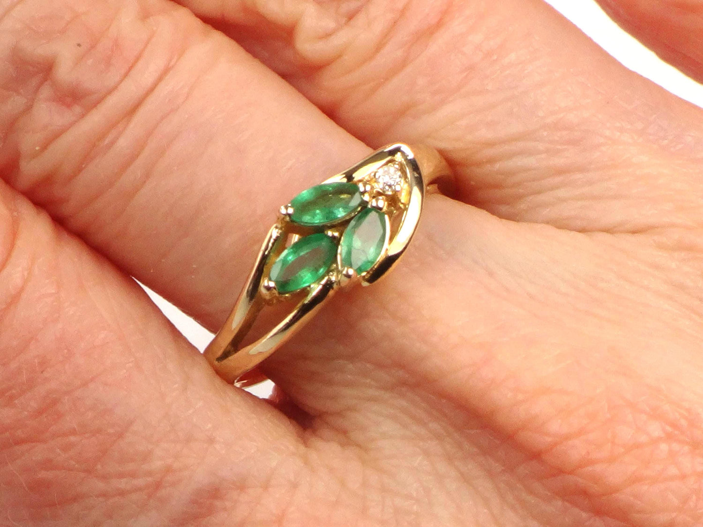 Vintage 14k Yellow Gold Emerald and Diamond Ring, Size 7.5