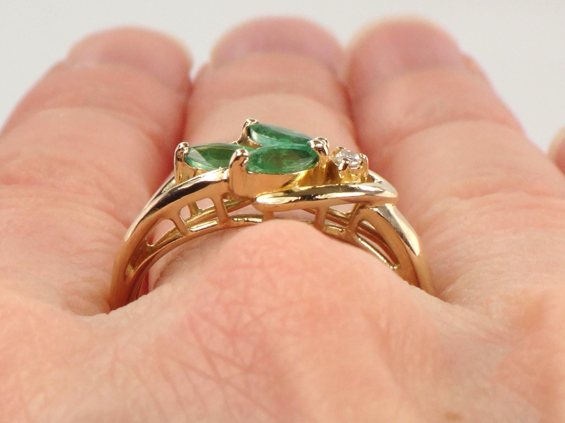 Vintage 14k Yellow Gold Emerald and Diamond Ring, Size 7.5