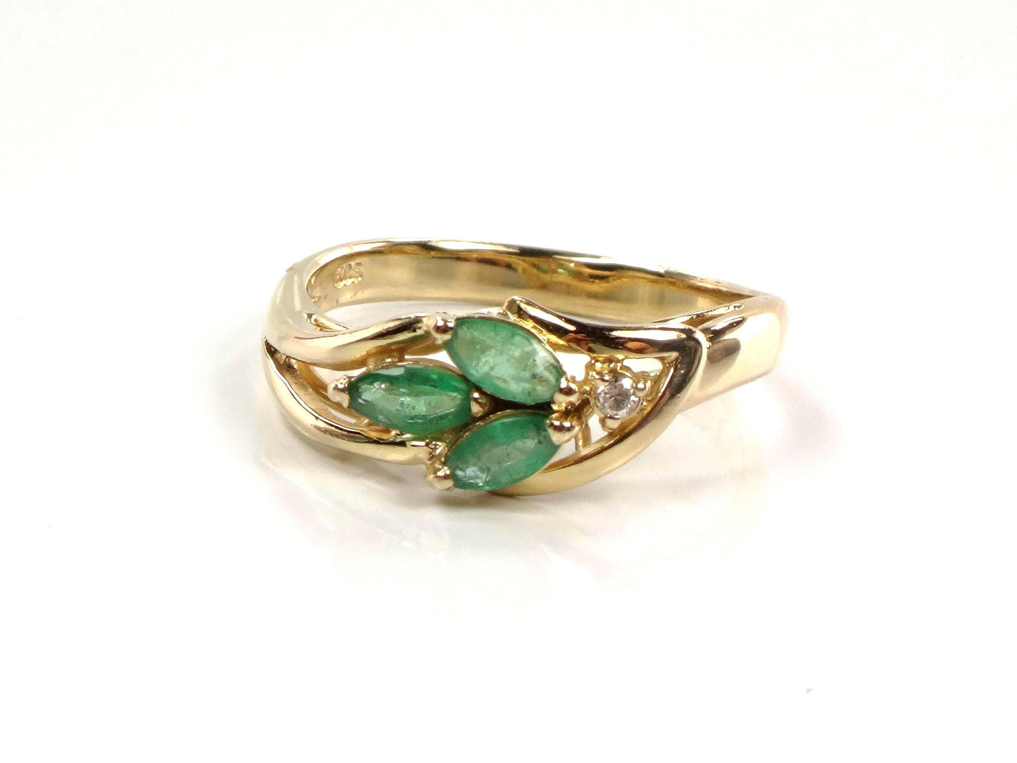 Vintage 14k Yellow Gold Emerald and Diamond Ring, Size 7.5