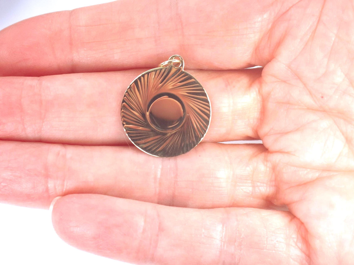 Vintage 14k Engravable Round Disc Pendant, Yellow Gold Circle Charm, Circa 1960's