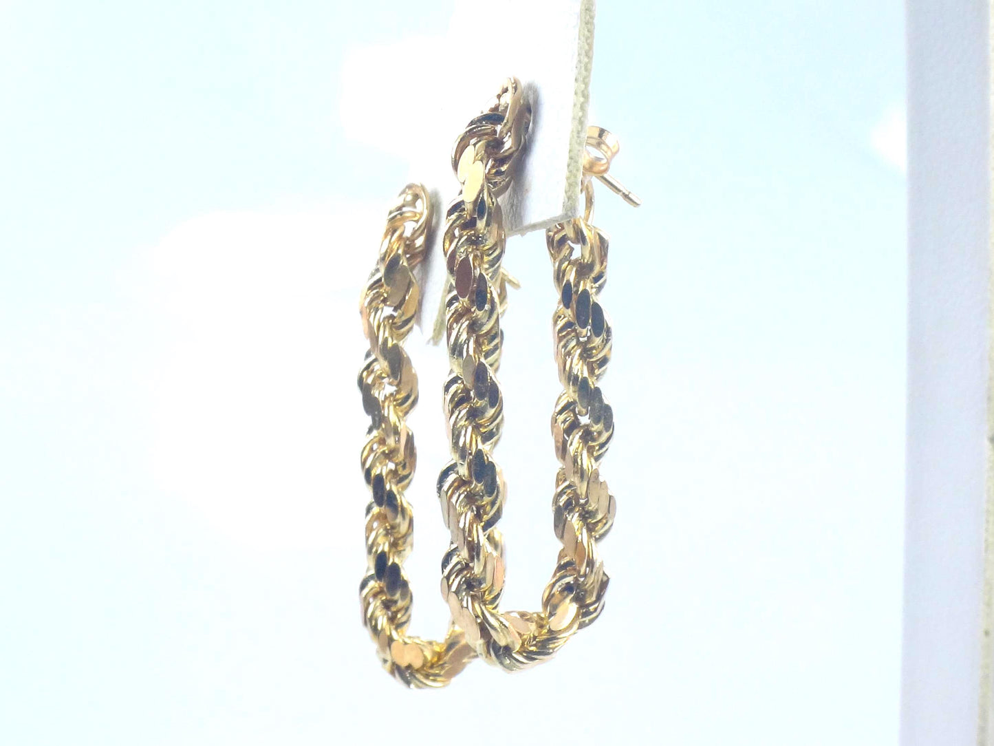 Vintage 14k Yellow Gold Rope Chain Hoop Earrings, Circa 1990s