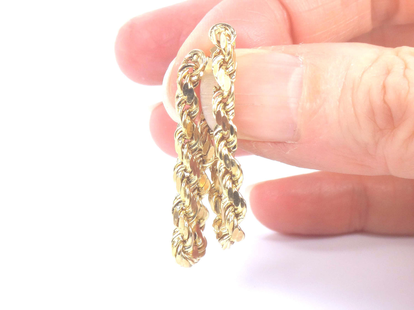 Vintage 14k Yellow Gold Rope Chain Hoop Earrings, Circa 1990s
