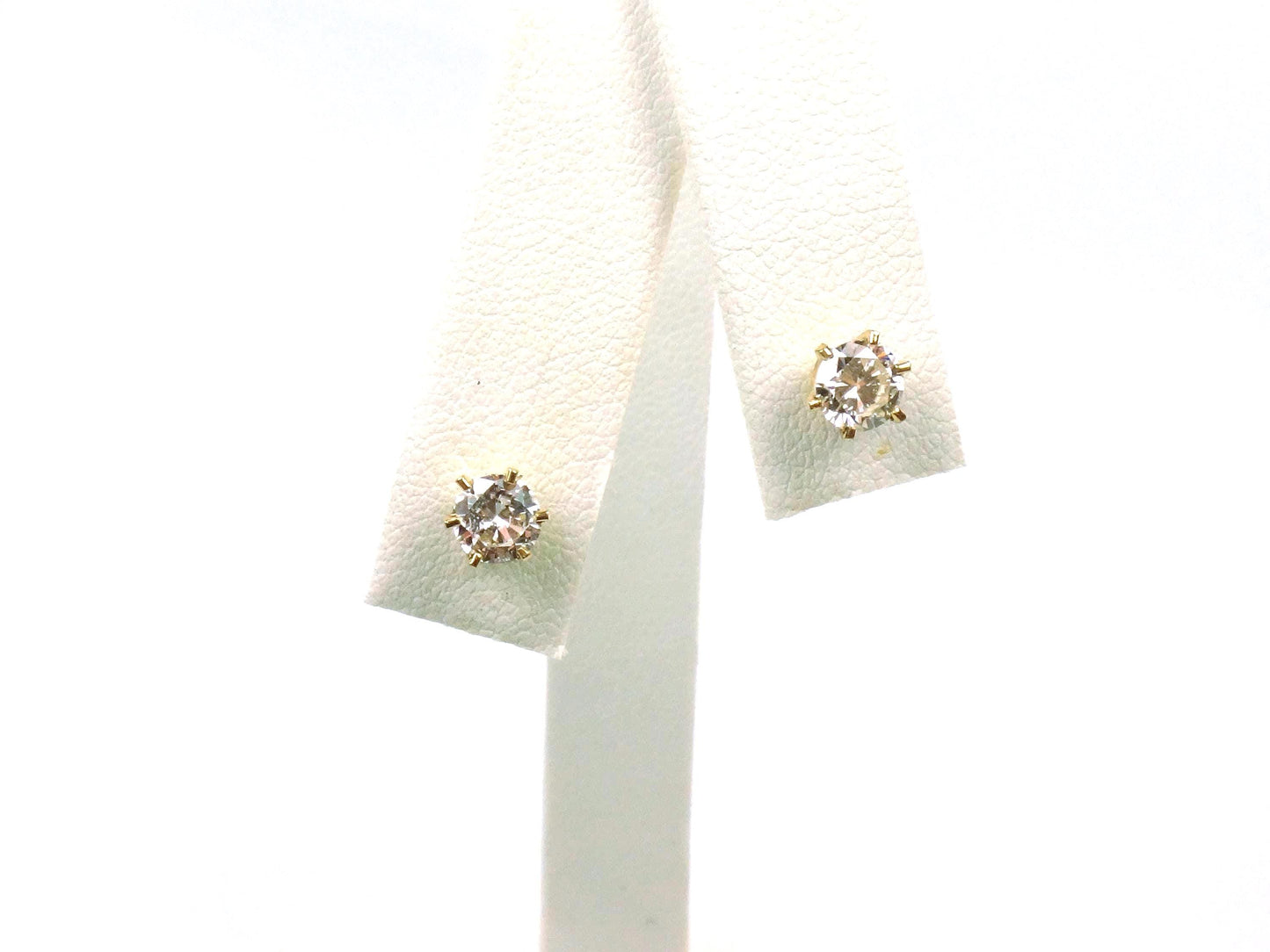 Vintage 14k Yellow Gold Natural Diamond Stud Earrings, .75 TDW