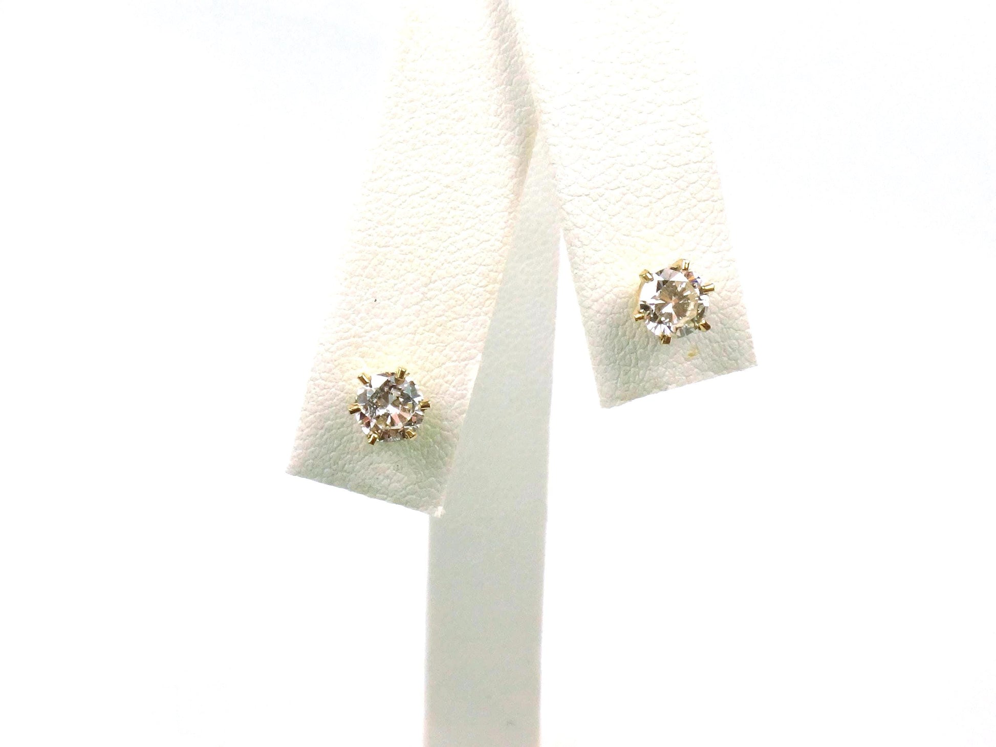Vintage 14k Yellow Gold Natural Diamond Stud Earrings, .75 TDW