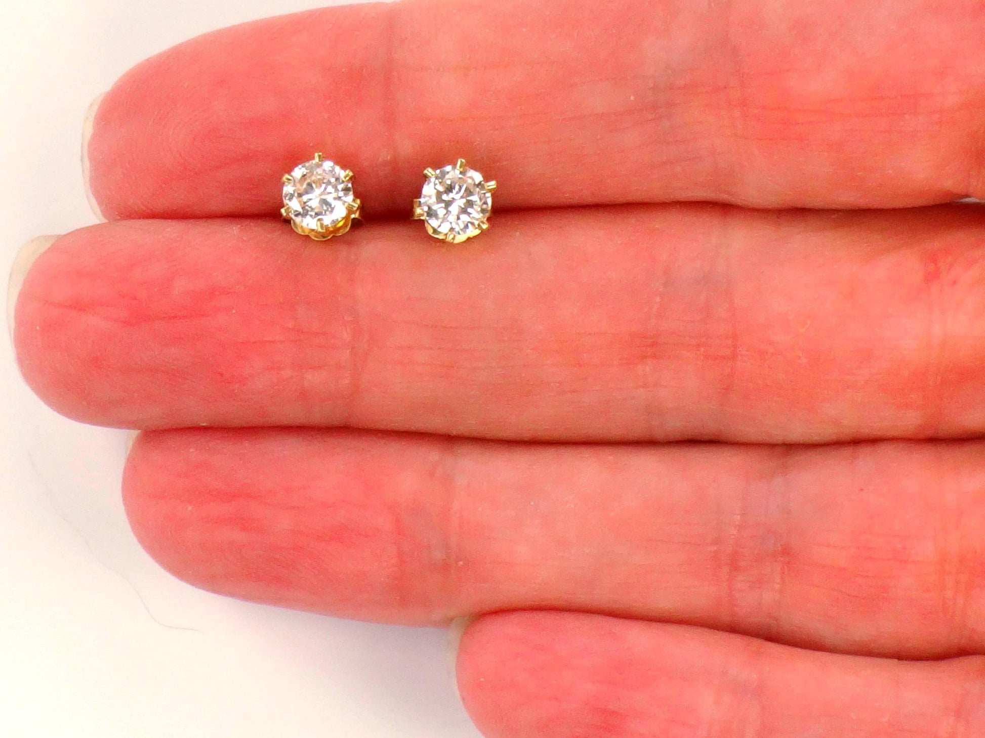 Vintage 14k Yellow Gold Natural Diamond Stud Earrings, .75 TDW