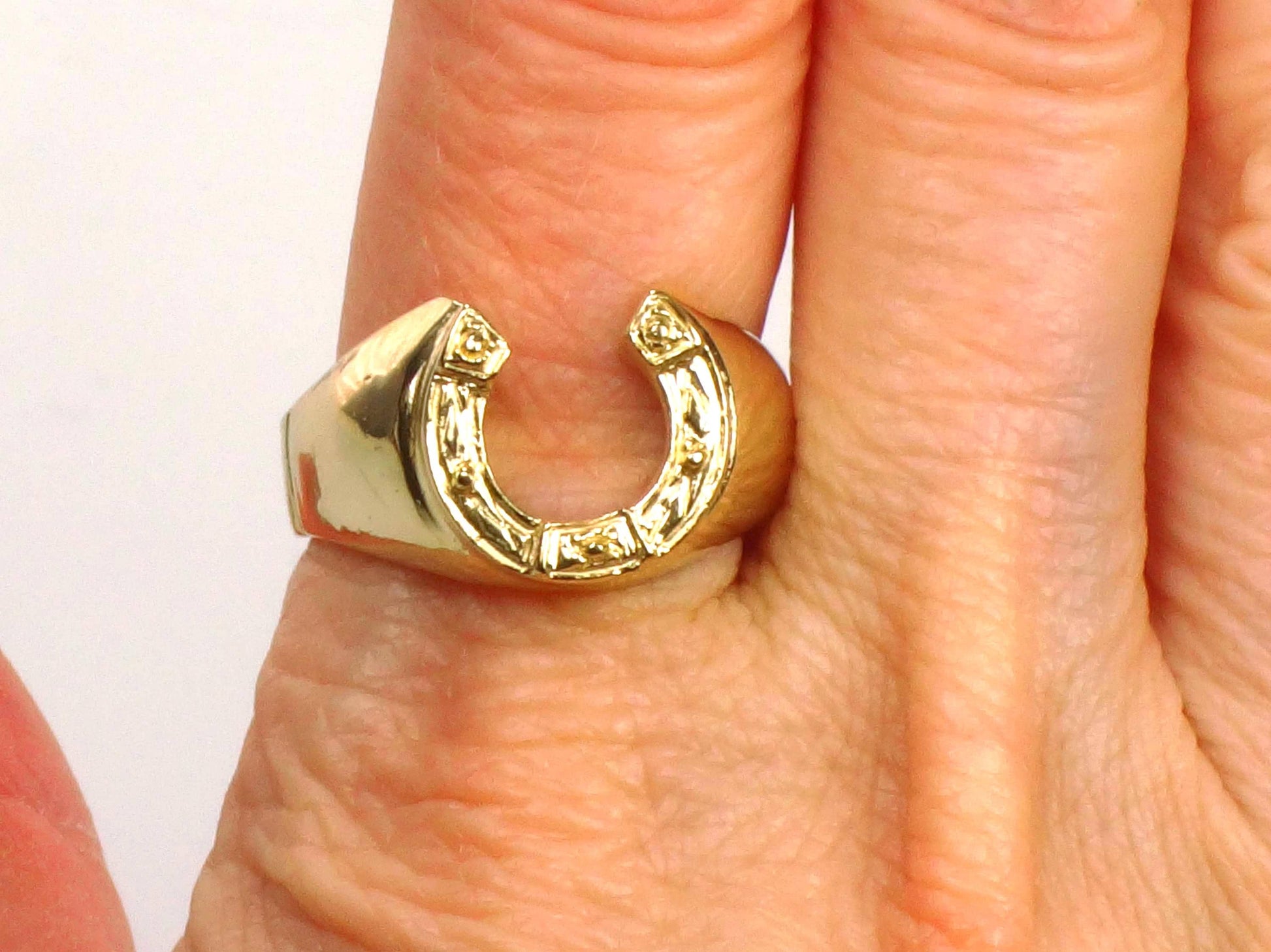 Vintage 14k Yellow Gold Horseshoe Ring for Good Luck, Size 9.25 Unisex