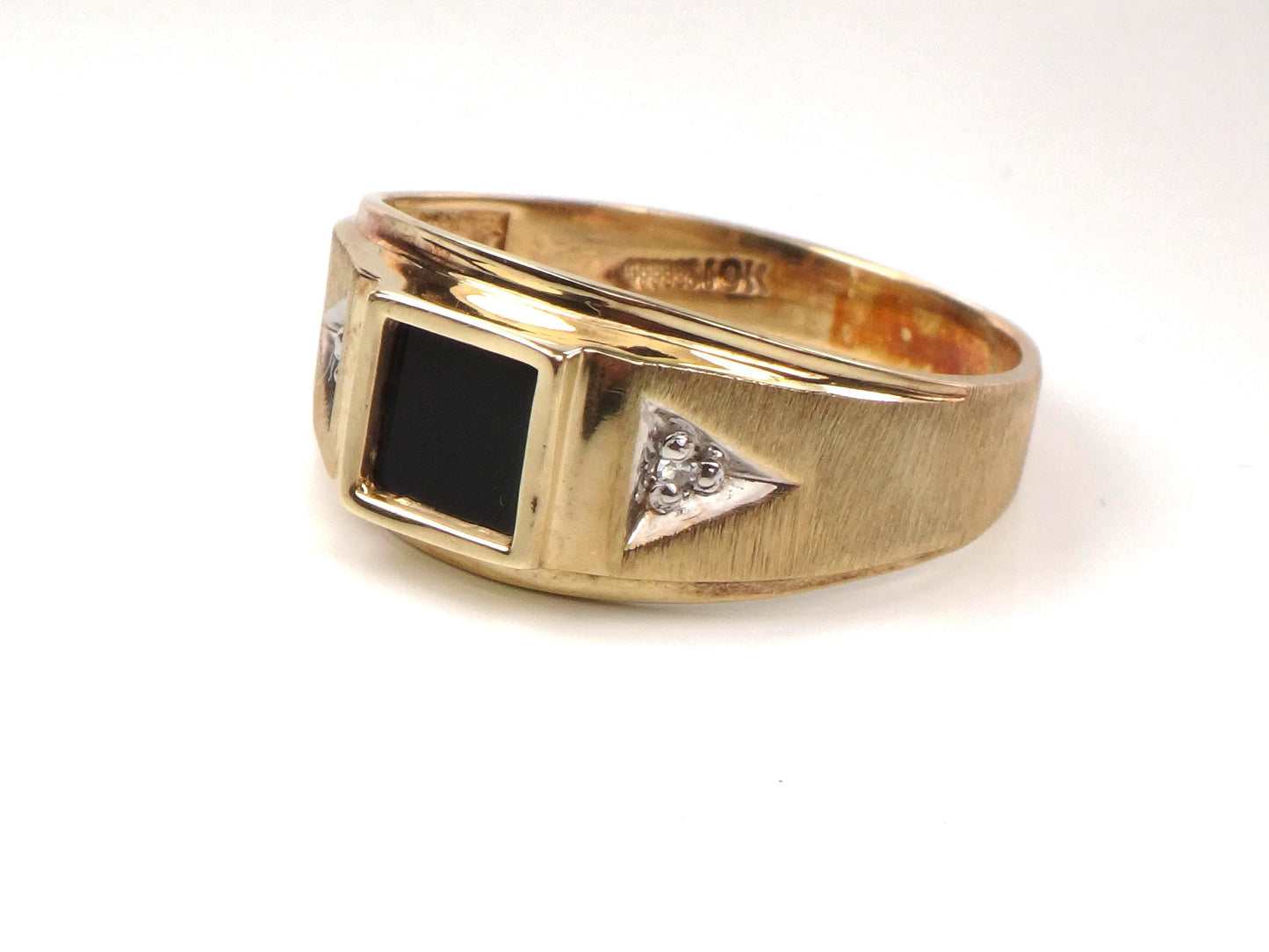 Vintage Men's 10k Yellow Gold Onyx Diamond Ring, Size 10