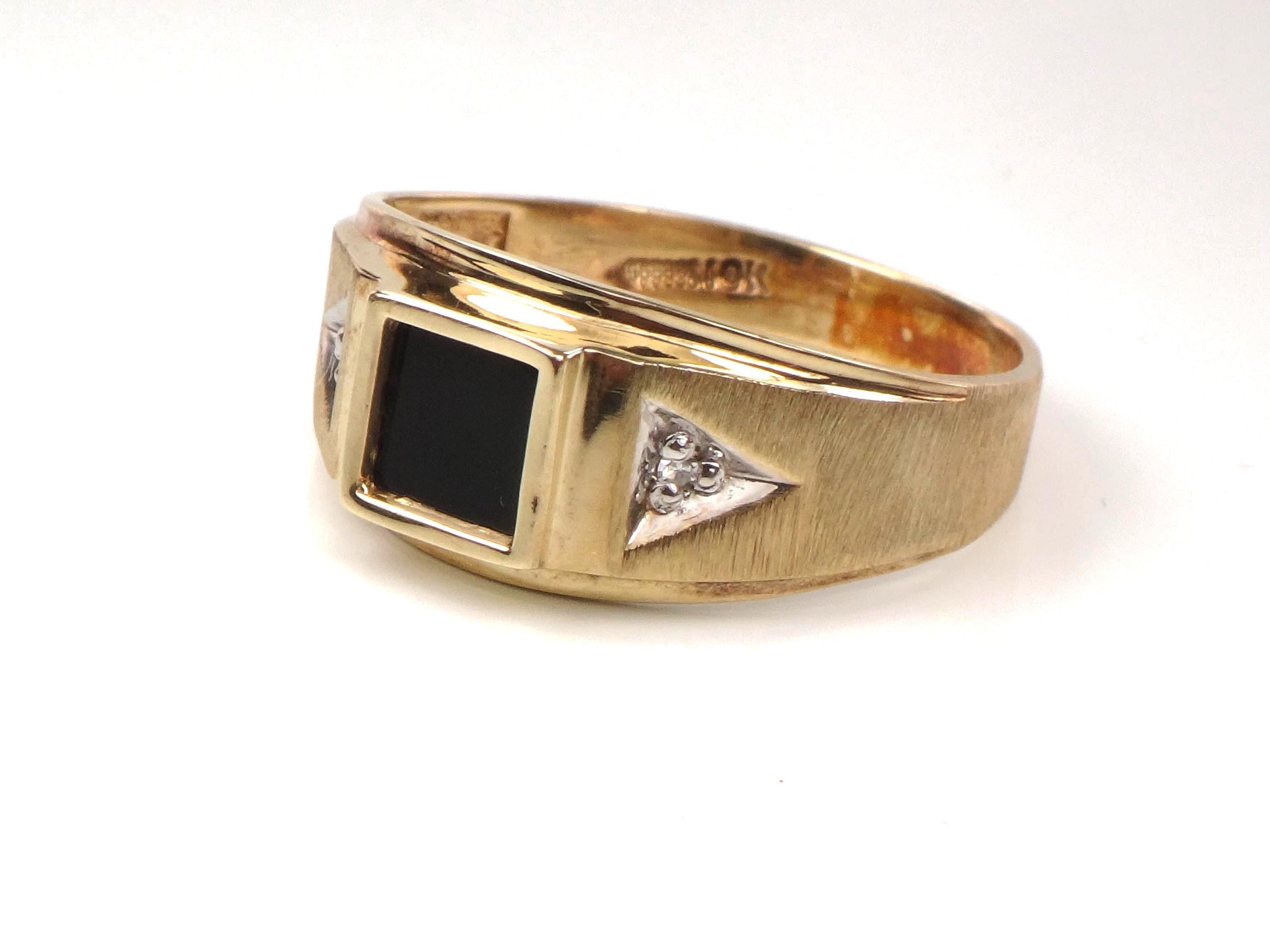 Vintage Men's 10k Yellow Gold Onyx Diamond Ring, Size 10