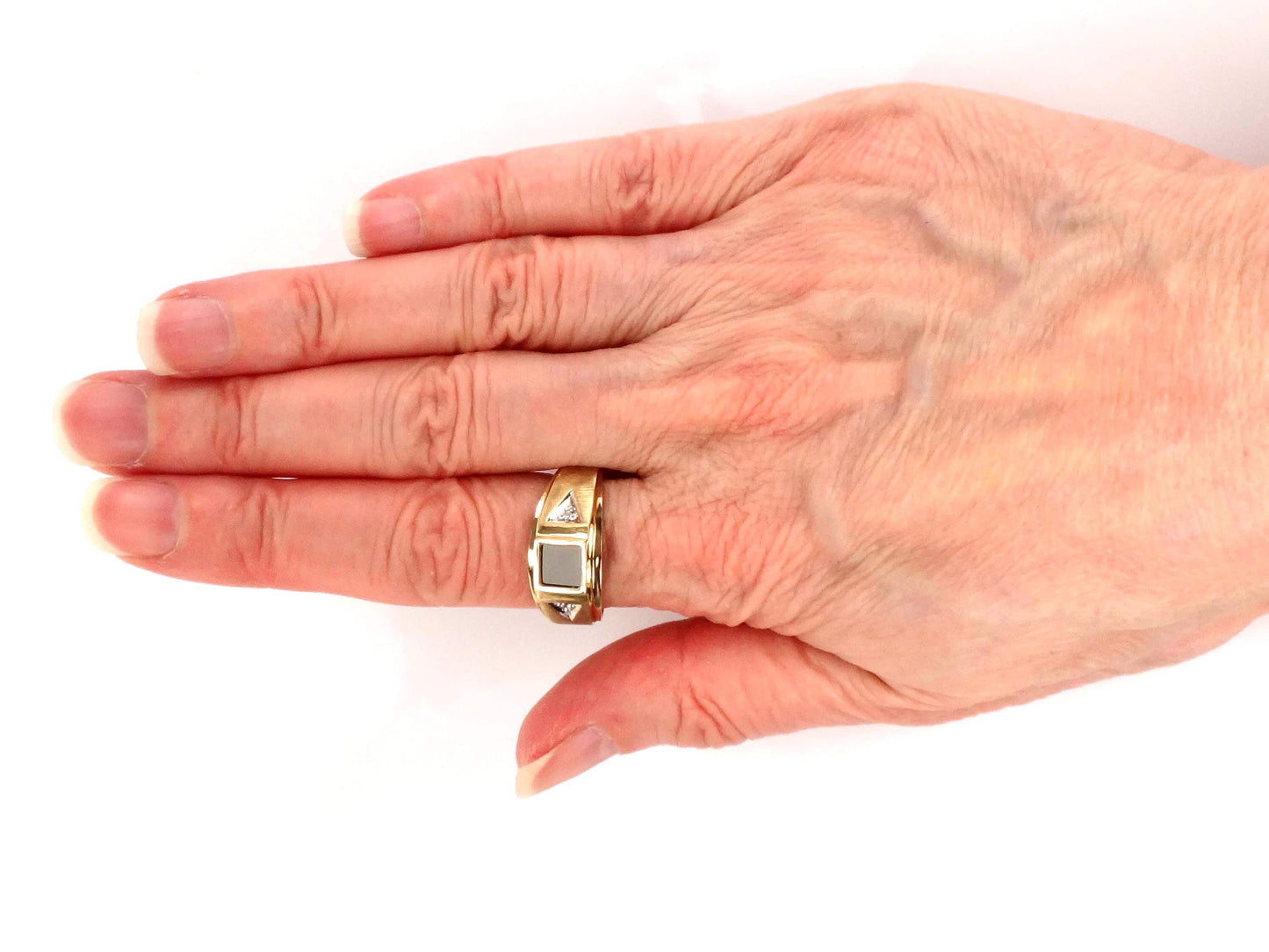 Vintage Men's 10k Yellow Gold Onyx Diamond Ring, Size 10