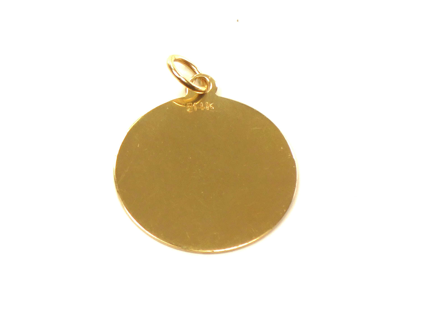 Vintage 14k Engravable Round Disc Pendant, Yellow Gold Circle Charm, Circa 1960's