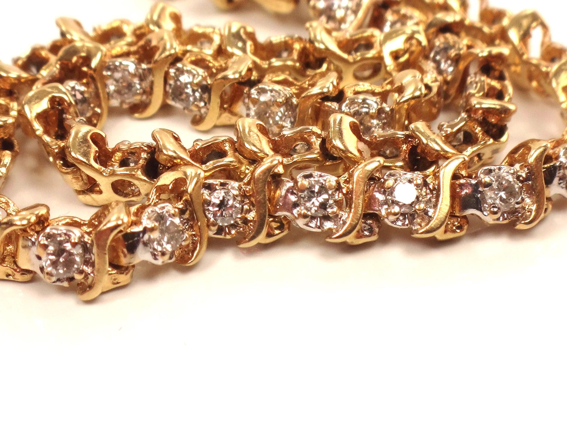 Vintage 14k Yellow Gold Diamond Tennis Bracelet, 7" Everyday Bracelet