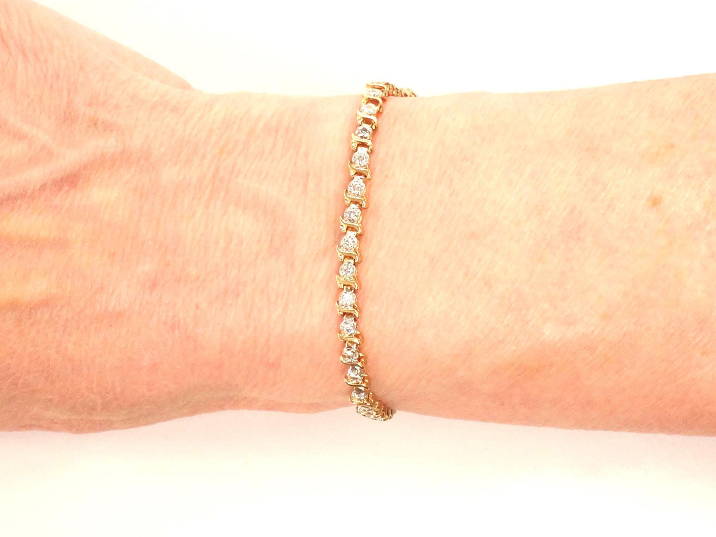 Vintage 14k Yellow Gold Diamond Tennis Bracelet, 7" Everyday Bracelet