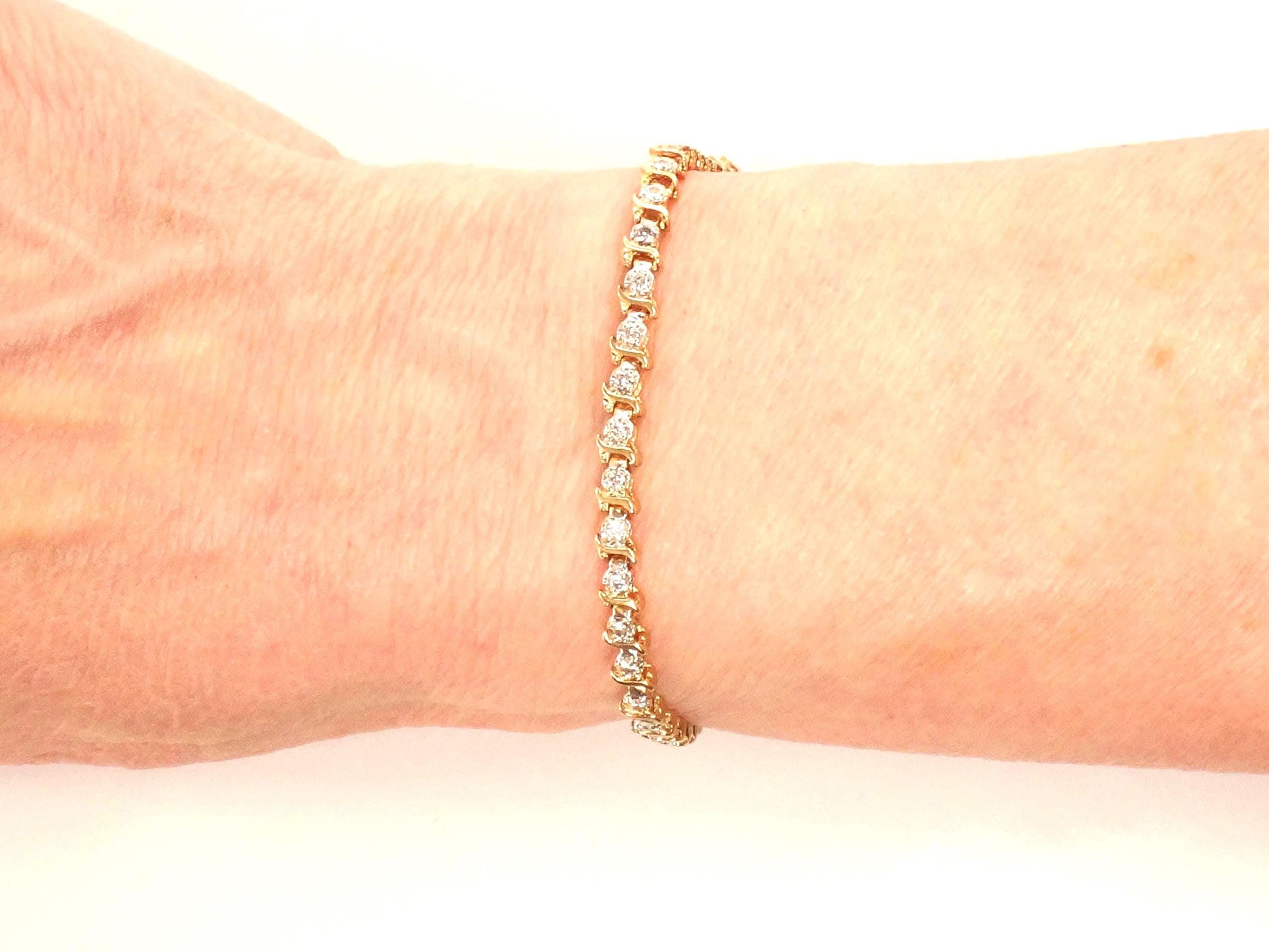 Vintage 14k Yellow Gold Diamond Tennis Bracelet, 7" Everyday Bracelet