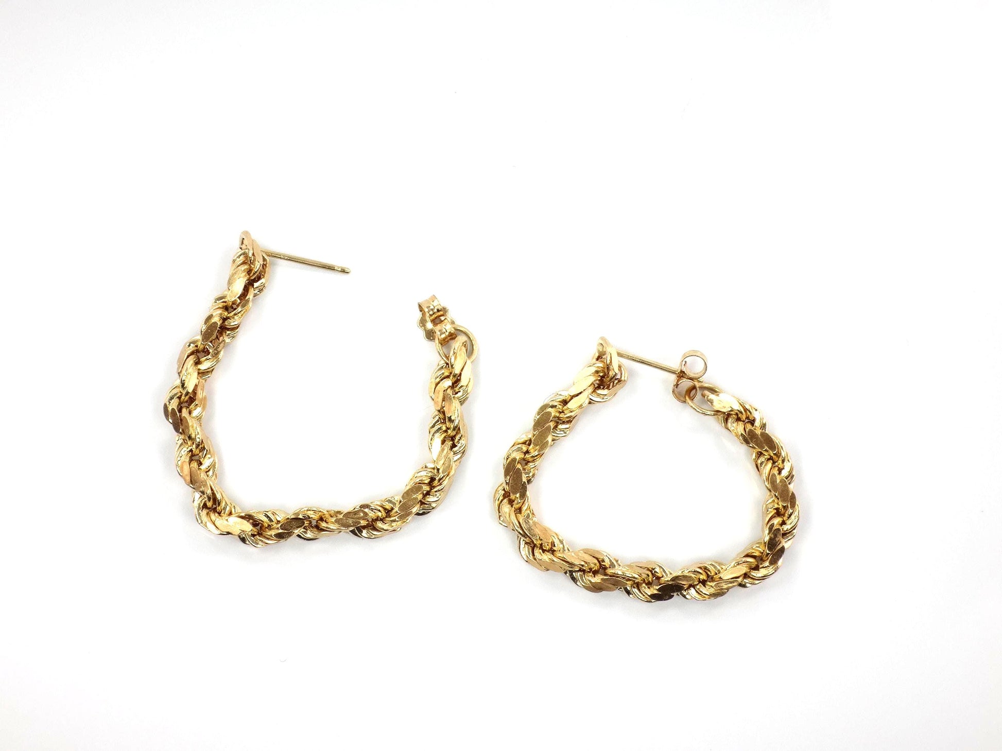 Vintage 14k Yellow Gold Rope Chain Hoop Earrings, Circa 1990s