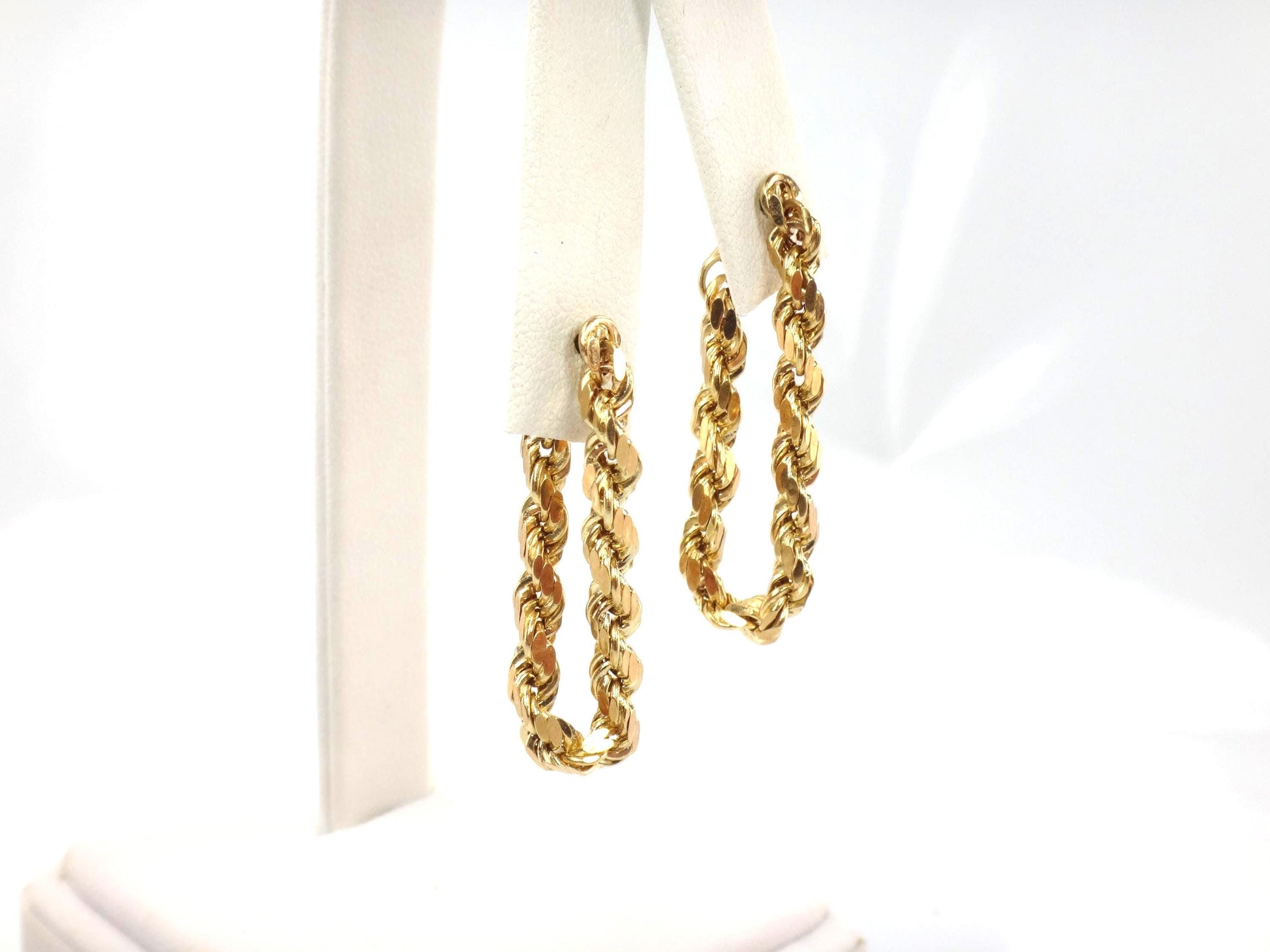 Vintage 14k Yellow Gold Rope Chain Hoop Earrings, Circa 1990s