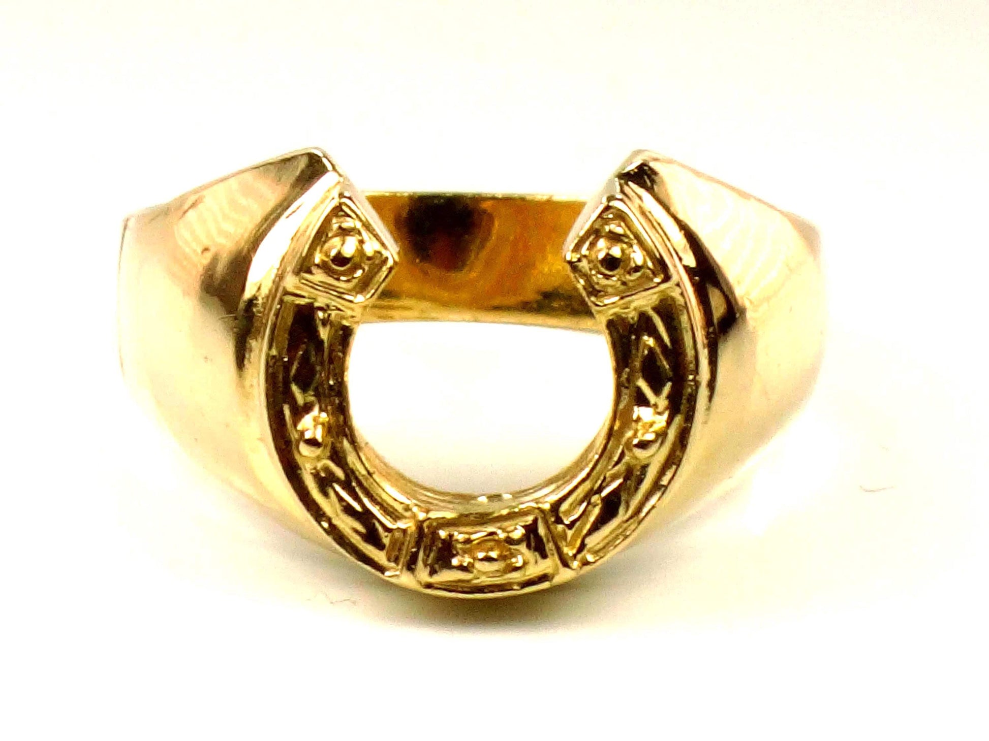Vintage 14k Yellow Gold Horseshoe Ring for Good Luck, Size 9.25 Unisex