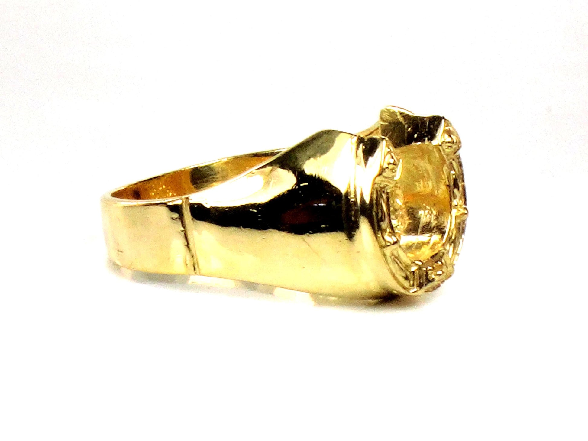 Vintage 14k Yellow Gold Horseshoe Ring for Good Luck, Size 9.25 Unisex