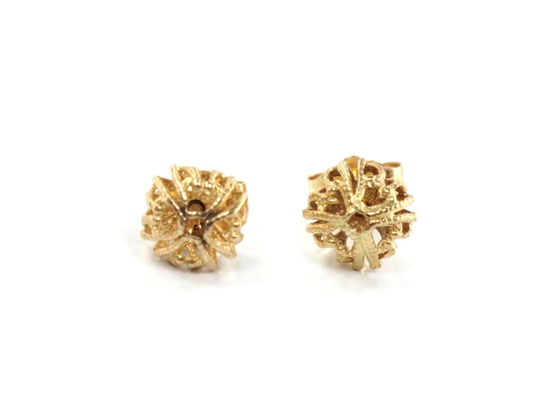 Vintage 14k Yellow Gold Ball Stud Earrings: Fancy Style, 7.6 MM