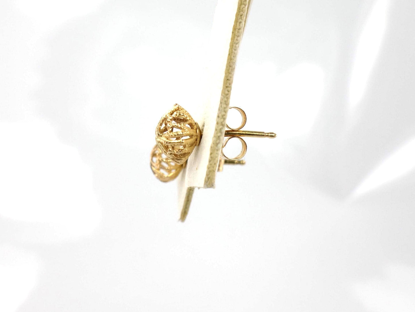 Vintage 14k Yellow Gold Ball Stud Earrings: Fancy Style, 7.6 MM