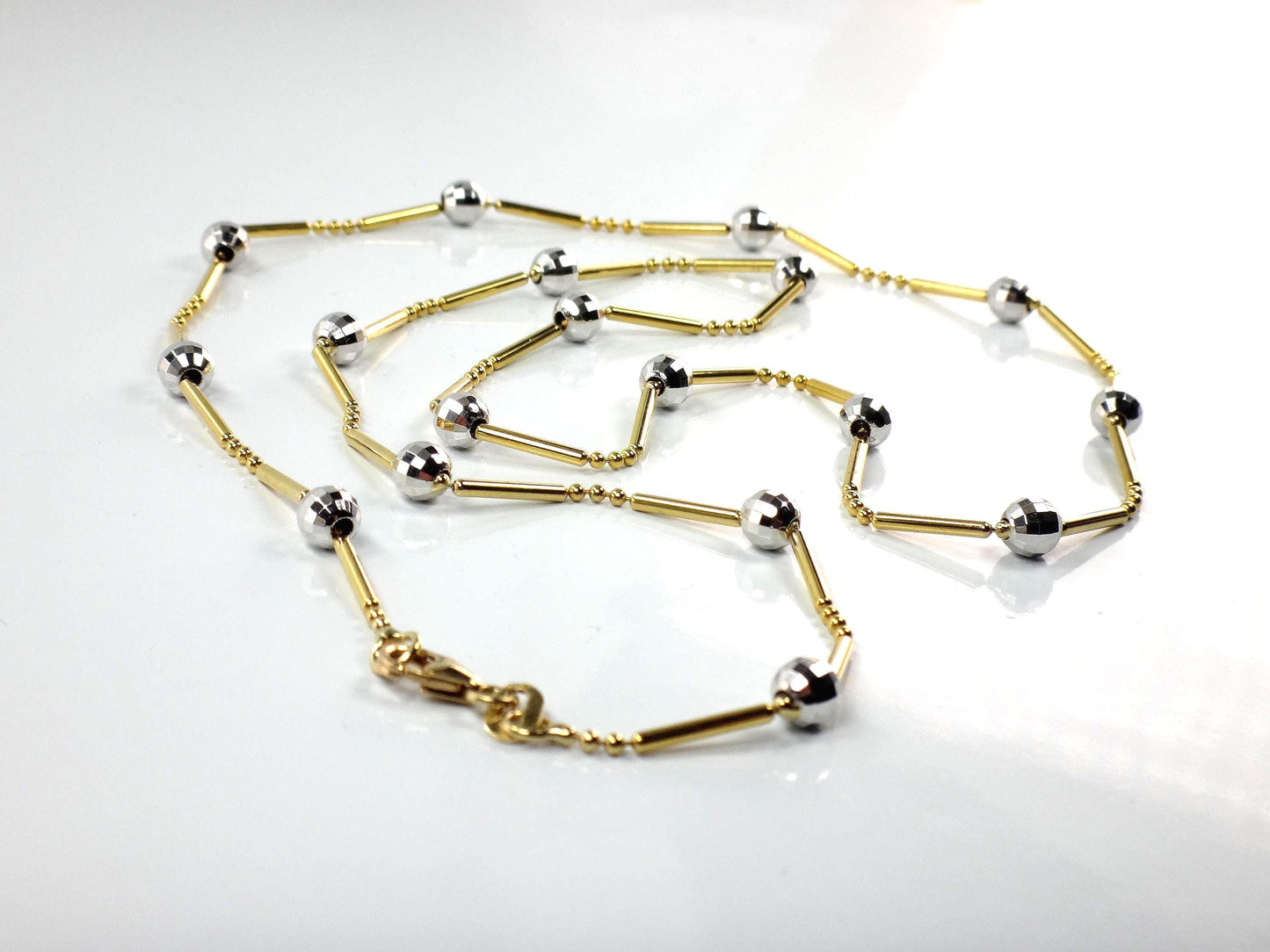 Vintage 14k Two Tone Gold Gold Station Necklace, 24" Ball Chain
