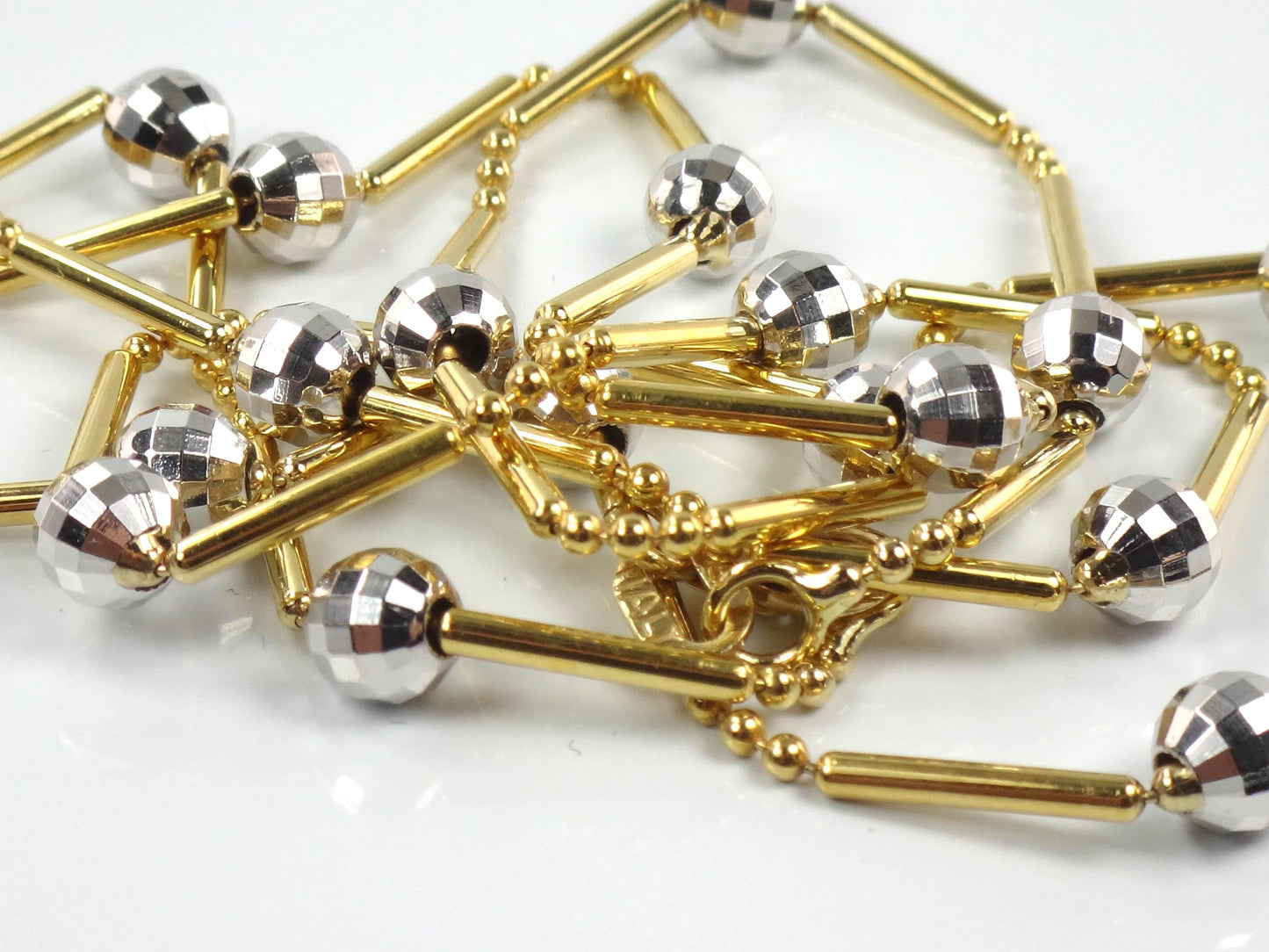 Vintage 14k Two Tone Gold Gold Station Necklace, 24" Ball Chain