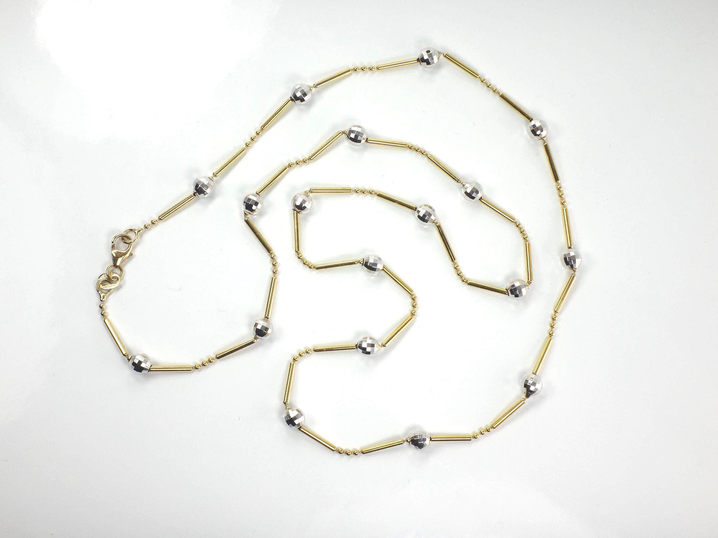 Vintage 14k Two Tone Gold Gold Station Necklace, 24" Ball Chain