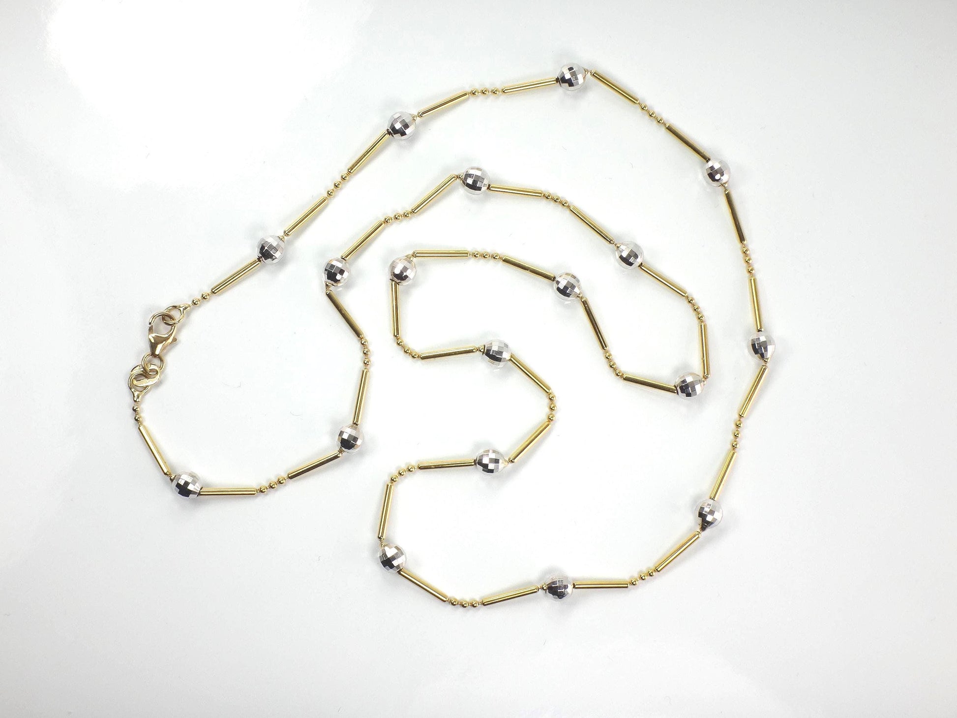 Vintage 14k Two Tone Gold Gold Station Necklace, 24" Ball Chain