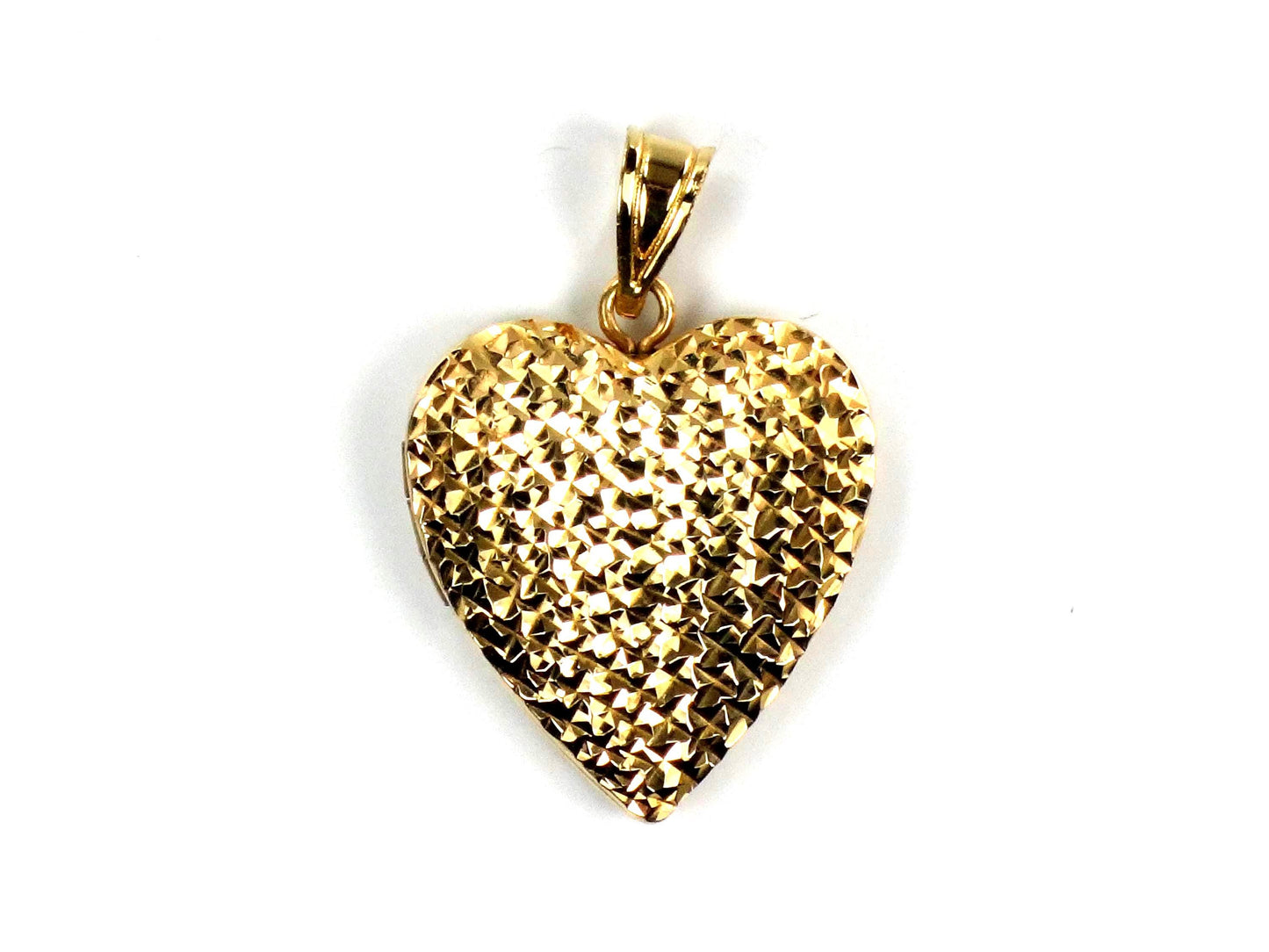Vintage 14k Yellow Gold Puffed Heart Locket Pendant with Diamond Cut Design