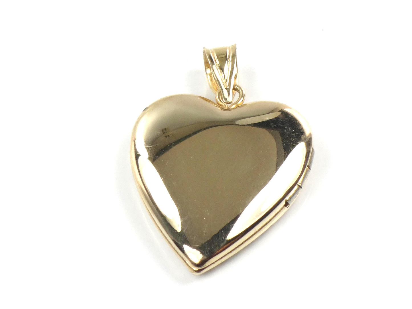 Vintage 14k Yellow Gold Puffed Heart Locket Pendant with Diamond Cut Design