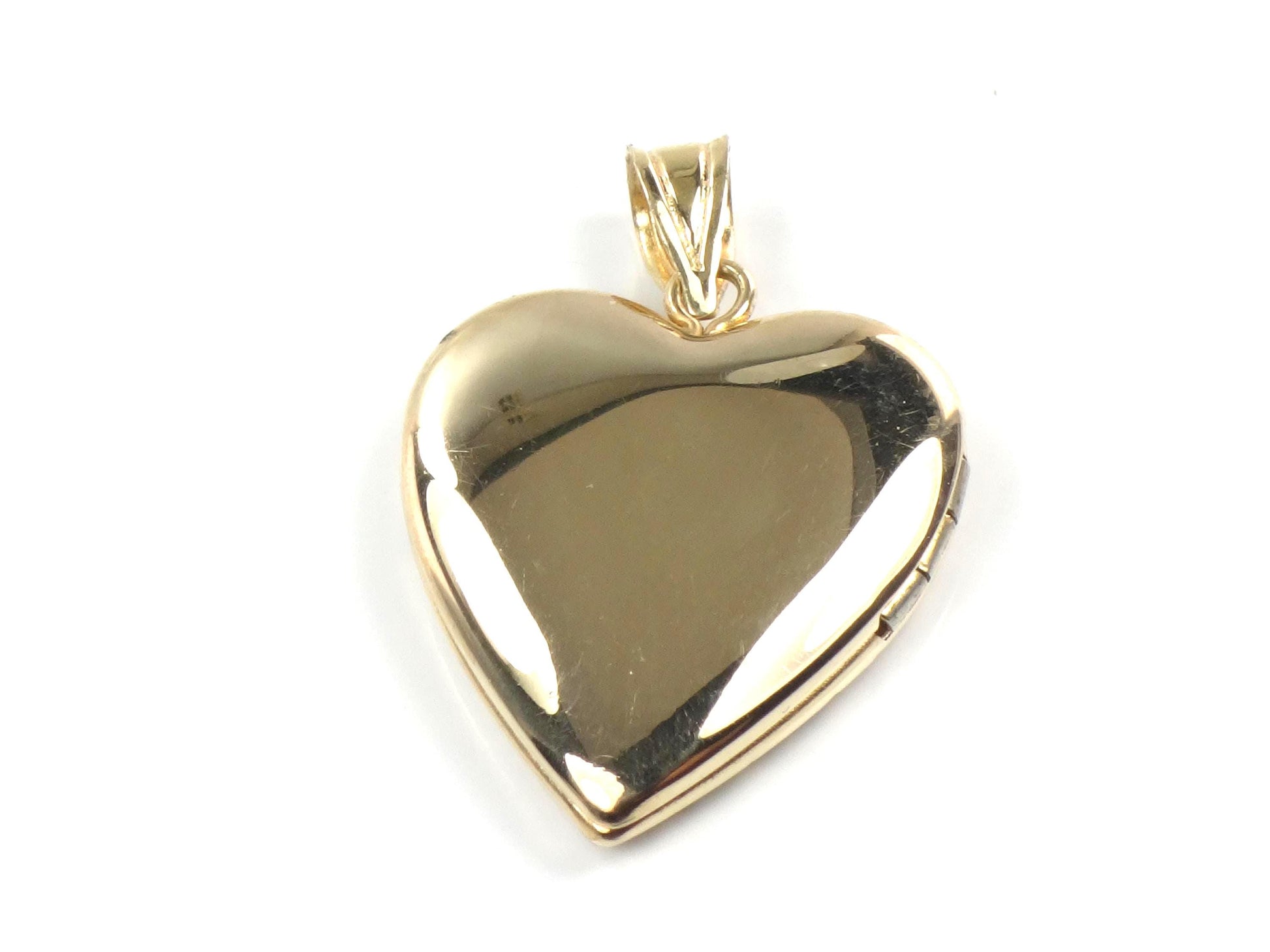 Vintage 14k Yellow Gold Puffed Heart Locket Pendant with Diamond Cut Design